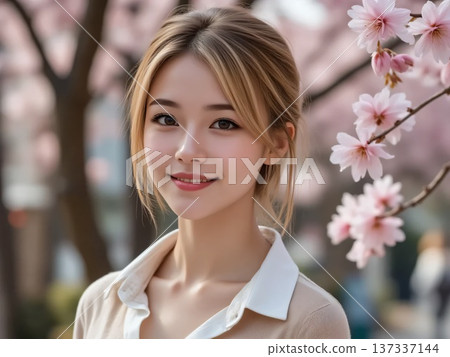 Foreign tourists looking around the park to see the cherry blossoms 137337144