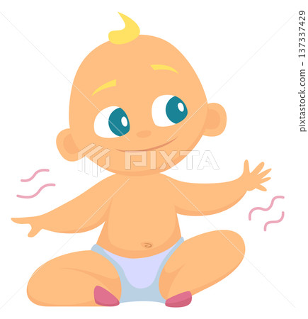 Playing baby waving hands. Happy toddler character 137337429