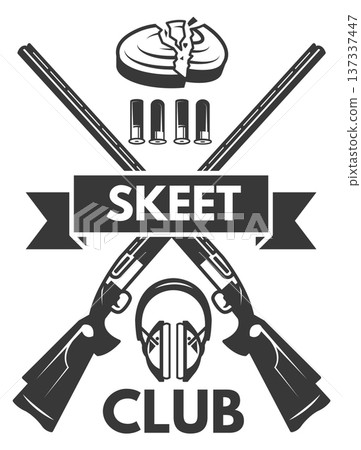 Skeet club black logo. Retro sport emblem Skeet club black logo. Retro sport emblem 137337447