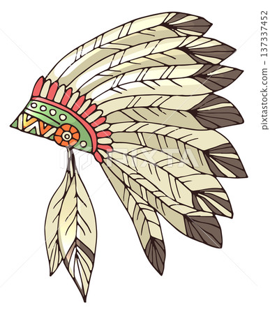 Native indian american feathered headdress color drawing Native indian american feathered headdress color drawing 137337452