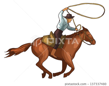 Rodeo icon. Cowboy ride horse color drawing Rodeo icon. Cowboy ride horse color drawing 137337480