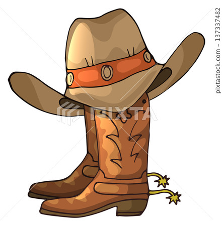 Cowboy fashion style icon. Traditional boots and hat Cowboy fashion style icon. Traditional boots and hat 137337482