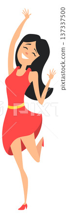 Excited young woman jumping and dancing cartoon character Excited young woman jumping and dancing cartoon character 137337500