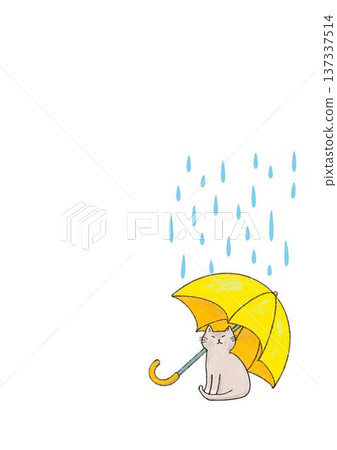 雨天裡一隻貓撐著傘的插圖 雨天裡一隻貓撐著傘的插圖 137337514