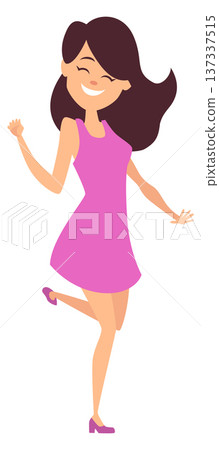 Happy woman dancing. Young girl cartoon character Happy woman dancing. Young girl cartoon character 137337515