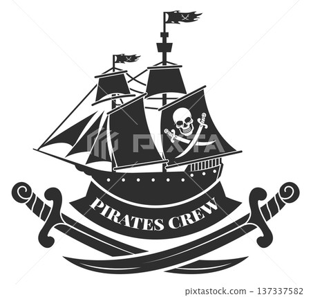 Pirate crew logo. Sailing ship black emblem Pirate crew logo. Sailing ship black emblem 137337582
