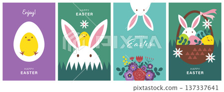 Four kinds of cute rabbit and chick Easter illustrations 2 137337641