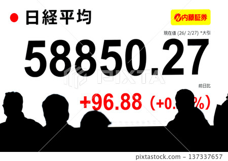 日本東京都會景觀:股價/收盤價創下58,850日圓27仙的新高。連續三天刷新紀錄 = 2月27日 日本東京都會景觀:股價/收盤價創下58,850日圓27仙的新高。連續三天刷新紀錄 = 2月27日 137337657