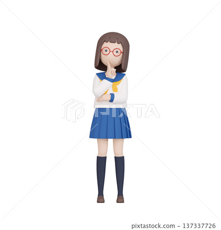 3DCG | 一位身穿水手服的高中女生斜向上望著，思考著什麼 137337726