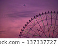 Ferris wheel and airplane in the sunset, Kasai Rinkai Park 137337727