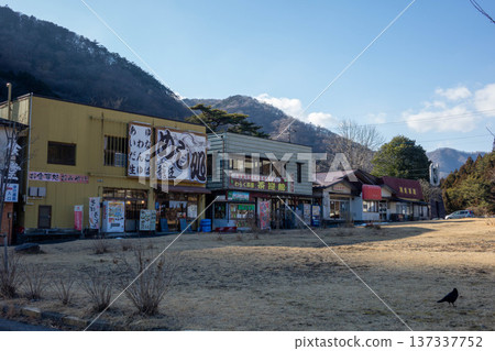Scenery of Ryuokyo Station in Tochigi Prefecture, Yagan Railway Station and Retro Shopping Street in Front of the Station, Torii Gate 137337752
