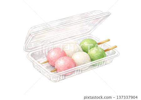三色餃子，包裝精美，水彩插圖，春季日式甜點素材 137337904