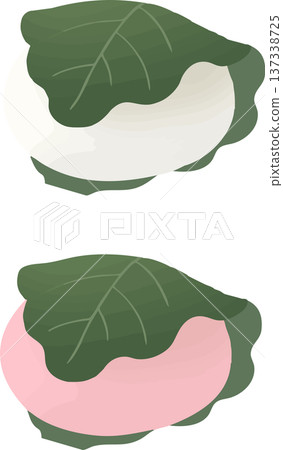Kashiwamochi vector illustration set White and pink Japanese sweets Children's Day material Kashiwamochi vector illustration set White and pink Japanese sweets Children's Day material 137338725