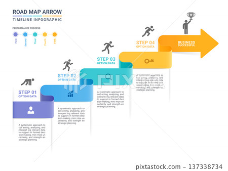 Business Roadmap Arrow Timeline Infographic 5 Step Strategic Growth Process Diagram 137338734