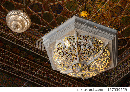White chandelier made of carved ganch. Uzbekistan 137339559