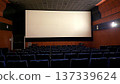 Empty Movie Theater Interior with Blank Cinema Screen and Rows of Seats 137339624