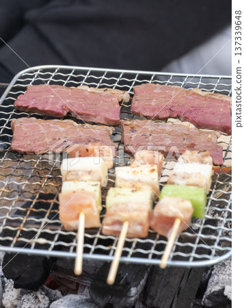 Meat grilled on a barbecue 137339648