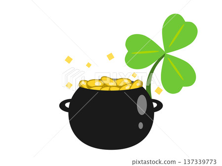 St. Patrick's Day image: Three-leaf clover and pot of gold coins 137339773