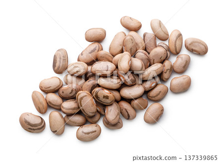 Pile of beans scattered on a white background. Top view Pile of beans scattered on a white background. Top view 137339865