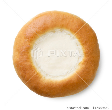 Cottage cheese bun on a white background. Top view Cottage cheese bun on a white background. Top view 137339869
