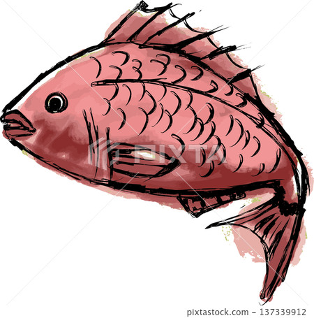 Hand-drawn ink illustration of a jumping sea bream 137339912