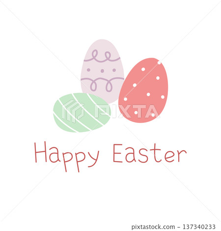 Cute pastel easter egg set with decorative pattern. Hand drawn vector illustration with festive mood. Perfect for holiday card, nursery print and spring decor. 137340233