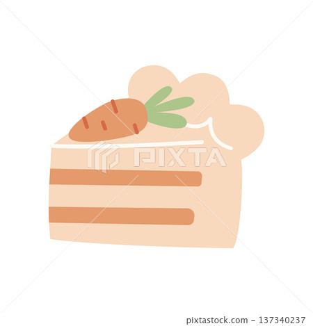 Carrot cake illustration vector. Hand drawn cute style with cream frosting dessert slice. Bakery clipart design. 137340237
