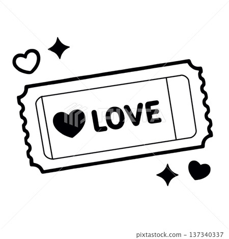 Love ticket heart romance black and white simple cute illustration isolated Love ticket heart romance black and white simple cute illustration isolated 137340337