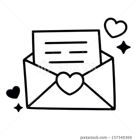 Love letter envelope heart message romantic cute black and white simple design Love letter envelope heart message romantic cute black and white simple design 137340360