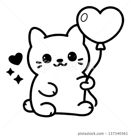 Cute cat cartoon heart balloon black and white simple adorable playful cheerful Cute cat cartoon heart balloon black and white simple adorable playful cheerful 137340361