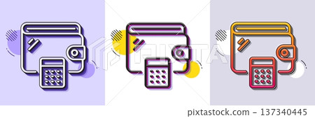 Wallet line icon. Halftone dotted pattern. Gradient icon with grain shadow. Money purse with calculator sign. Cash budget symbol. Line wallet icon. Various designs. Vector Wallet line icon. Halftone dotted pattern. Gradient icon with grain shadow. Money purse with calculator sign. Cash budget symbol. Line wallet icon. Various designs. Vector 137340445