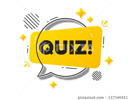 Quiz chat speech bubble. Social media concept. Quiz tag. Answer question sign. Examination test symbol. Yellow chat message. Offer speech bubble. Glare 3d stars. Vector Quiz chat speech bubble. Social media concept. Quiz tag. Answer question sign. Examination test symbol. Yellow chat message. Offer speech bubble. Glare 3d stars. Vector 137340451