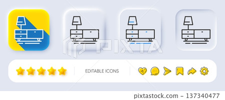 Dresser line icon. Neumorphic, Flat shadow, 3d buttons. Home furniture sign. Modern commode symbol. Line dresser icon. Social media icons. Vector 137340477