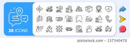Luggage trolley, Inventory report and Wholesale goods line icons. Interest rate, AI generate, Inflation icons. Pack of Charging station, Package, Honeymoon travel icon. Vector 137340478
