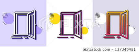 Open door line icon. Halftone dotted pattern. Gradient icon with grain shadow. Entrance doorway sign. Building entry symbol. Line open door icon. Various designs. Vector Open door line icon. Halftone dotted pattern. Gradient icon with grain shadow. Entrance doorway sign. Building entry symbol. Line open door icon. Various designs. Vector 137340481