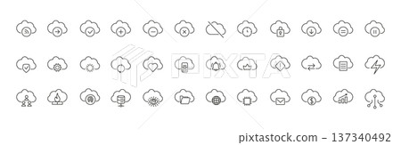 Cloud Computing Line Icons Set. Upload, Download, Security, Backup and Data Storage Symbols. Digital Technology UI, Web design 137340492