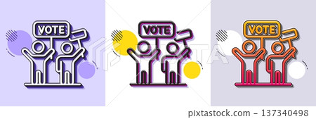 Voting campaign line icon. Halftone dotted pattern. Gradient icon with grain shadow. People rally with signs. Public election symbol. Line voting campaign icon. Various designs. Vector Voting campaign line icon. Halftone dotted pattern. Gradient icon with grain shadow. People rally with signs. Public election symbol. Line voting campaign icon. Various designs. Vector 137340498