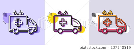 Ambulance car line icon. Halftone dotted pattern. Gradient icon with grain shadow. Medical emergency transport sign. Line ambulance car icon. Various designs. Vector 137340519