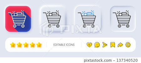 Shopping cart line icon. Neumorphic, Flat shadow, 3d buttons. Sale Marketing symbol. Special offer sign. Line shopping cart icon. Social media icons. Vector 137340520