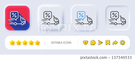 Delivery truck line icon. Neumorphic, Flat shadow, 3d buttons. Sale offer sign. Courier discounts symbol. Line delivery discount icon. Social media icons. Vector 137340533