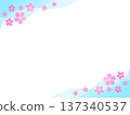 A simple frame/slide of pink cherry blossoms floating on light blue water 137340537