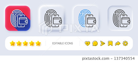 Wallet line icon. Neumorphic, Flat shadow, 3d buttons. Money purse sign. Fingerprint cash symbol. Line wallet icon. Social media icons. Vector 137340554