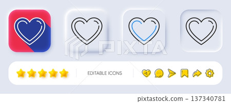 Heart line icon. Neumorphic, Flat shadow, 3d buttons. Love sign. Valentines Day sign symbol. Line heart icon. Social media icons. Vector Heart line icon. Neumorphic, Flat shadow, 3d buttons. Love sign. Valentines Day sign symbol. Line heart icon. Social media icons. Vector 137340781
