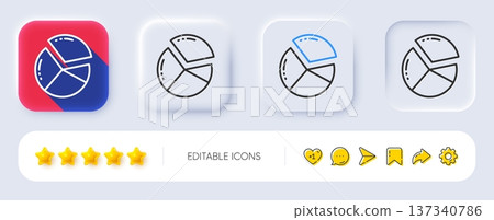 Pie chart line icon. Neumorphic, Flat shadow, 3d buttons. Presentation graph sign. Market analytics symbol. Line pie chart icon. Social media icons. Vector Pie chart line icon. Neumorphic, Flat shadow, 3d buttons. Presentation graph sign. Market analytics symbol. Line pie chart icon. Social media icons. Vector 137340786