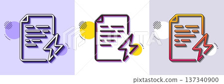 Power certificate line icon. Halftone dotted pattern. Gradient icon with grain shadow. Electric energy document sign. Charge manual symbol. Line power certificate icon. Various designs. Vector 137340900