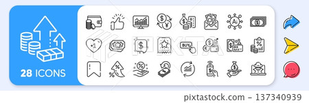 Phone payment, Tax document and Loyalty ticket line icons. Interest rate, AI generate, Inflation icons. Pack of Update data, Bribe, Card icon. Statistics, Payment, Buy button pictogram. Vector 137340939