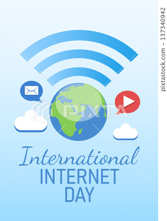 Poster, banner, flyer, or postcard for Internet Day. Flat illustration. 137340942