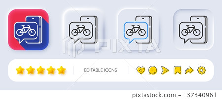 Bike app line icon. Neumorphic, Flat shadow, 3d buttons. City bicycle transport sign. Rent a velocipede by phone symbol. Line bike app icon. Social media icons. Vector Bike app line icon. Neumorphic, Flat shadow, 3d buttons. City bicycle transport sign. Rent a velocipede by phone symbol. Line bike app icon. Social media icons. Vector 137340961