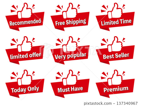 Promotional icon set for popular products, recommendations, bestsellers, etc. 137340967