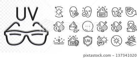 Spf protection, Sun protection and Niacin vitamin line icons for web app. Glare of light effect. Message icon. Pack of Skin care, Health skin, Night cream pictogram icons. Vector Spf protection, Sun protection and Niacin vitamin line icons for web app. Glare of light effect. Message icon. Pack of Skin care, Health skin, Night cream pictogram icons. Vector 137341020